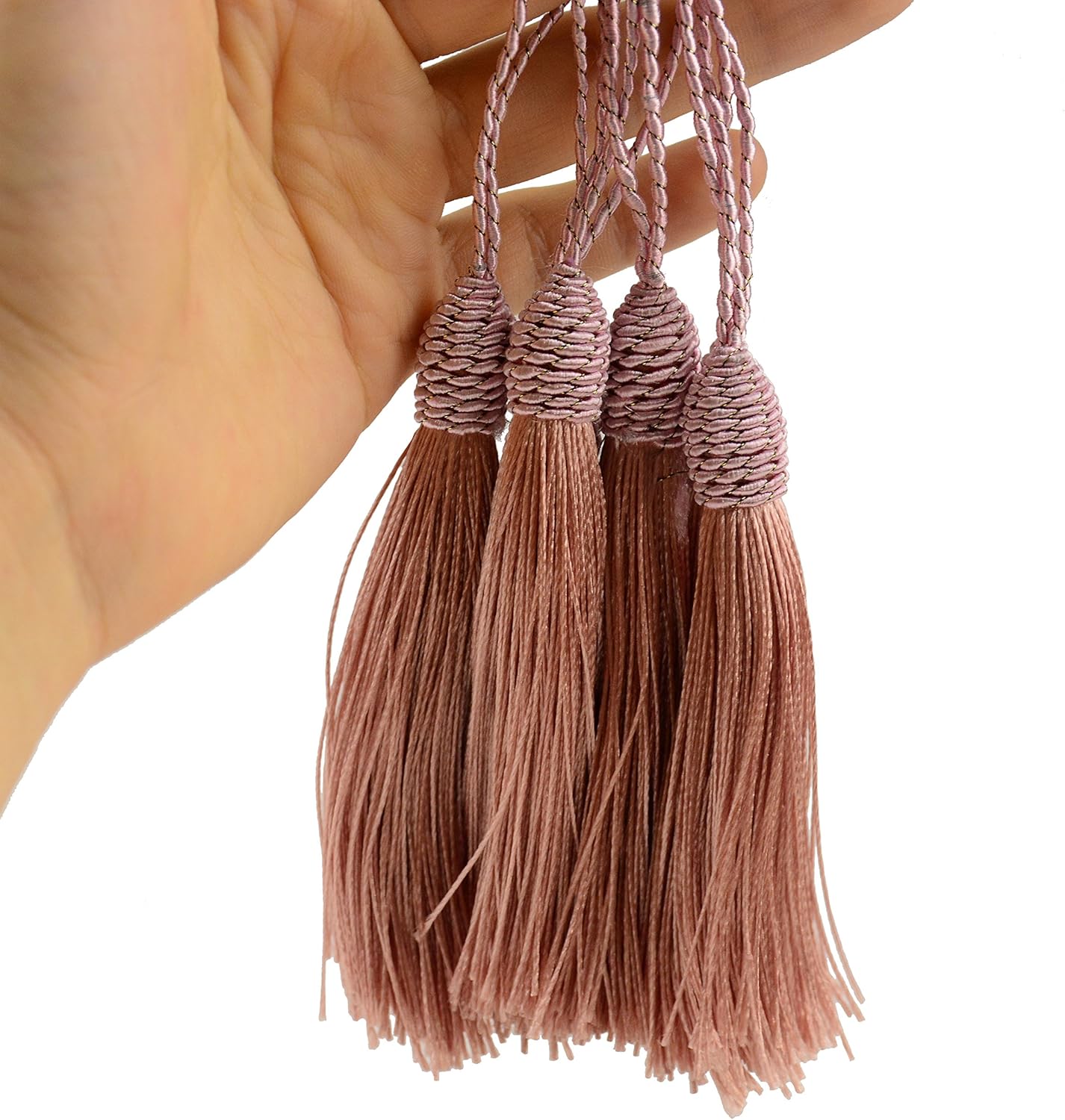 Makhry 20pcs 15.5cm/6 Inch Silky Floss Bookmark Tassels with 2-Inch Cord Loop and Small Chinese Knot for Jewelry Making, Souvenir, Bookmarks, DIY Craft Accessory (Peach Pink)