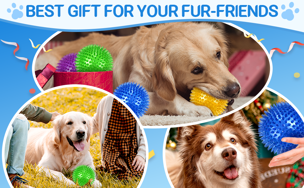 4-Pack Large Squeaky Dog Balls, 4.5" Rubber Spiky Dog Balls for Large Medium Aggressive Chewers Teeth Cleaning, Chew Toy for Training & Boredom Buster