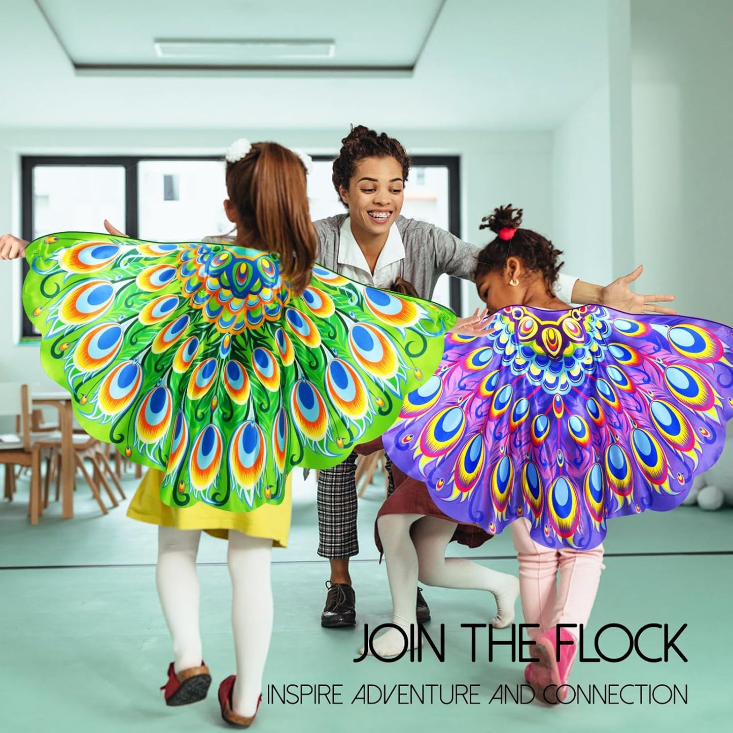 iROLEWIN Toddler Peacock-Bird-Costume for Kids Dress-Up Wings 3D Bird Mask Feathered Cape as Animal Jungle Party Toys Gifts