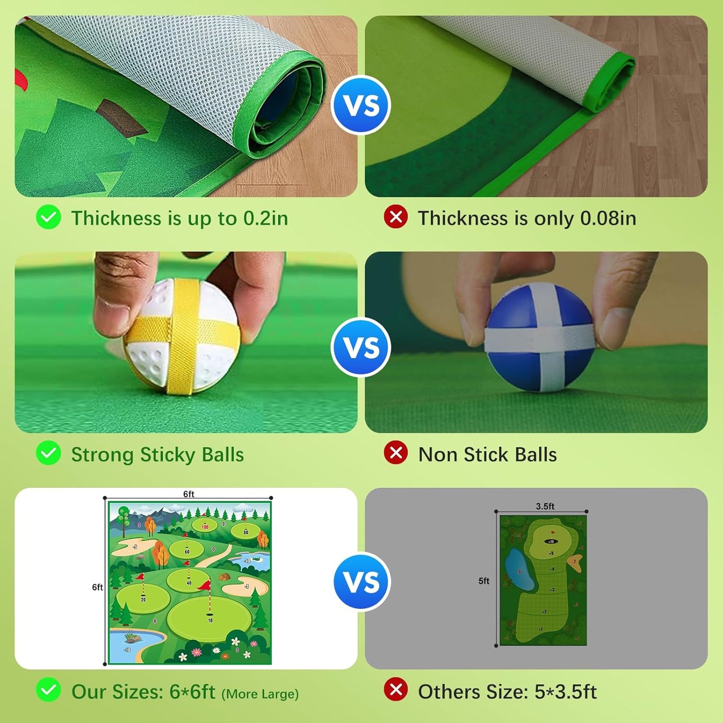 VATOS Golf Chipping Game Mat with Club, Golf Practice Mats Golf Training Mat Indoor Outdoor for Kids Adults Family, Golf Hitting Mat with 20 Balls, Play Equipment Stick Chip Golf Set Backyard Game