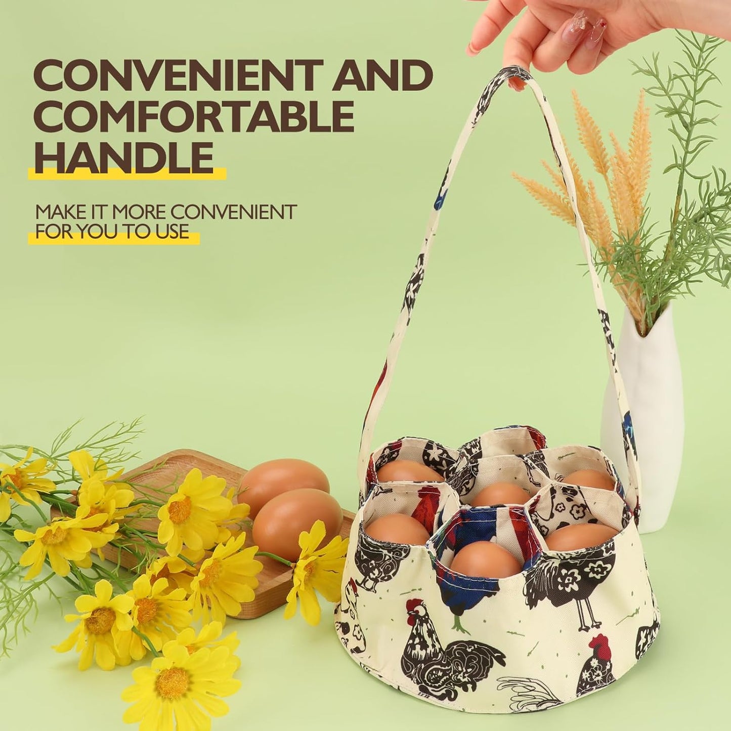 Egg Bags Hossmily Egg Basket Mini Egg Collecting Basket Egg Gathering Basket with 7 Pouches for Farmhouse Chicken Hen Duck Goose Housewife Garden Transporting Storage- 1 Pack
