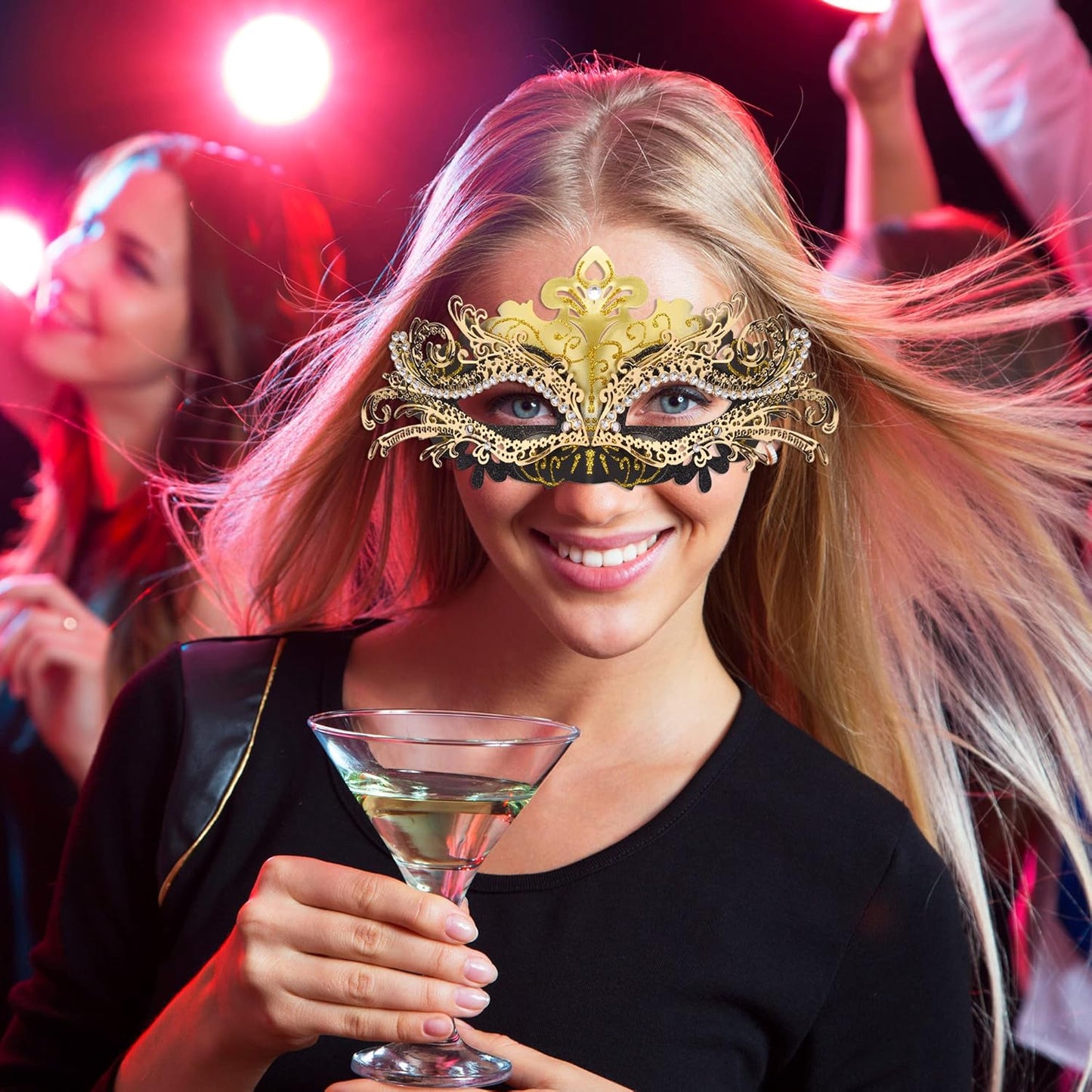 SIQUK Couple Masquerade Masks Metal Venetian Party Mask Halloween Costume Mask Mardi Gras Mask for Couples Women and Men
