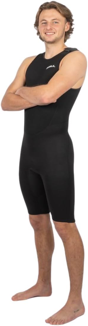Mens Response 3/2mm Flatlock Short John Wetsuit - Black - Easy Stretch