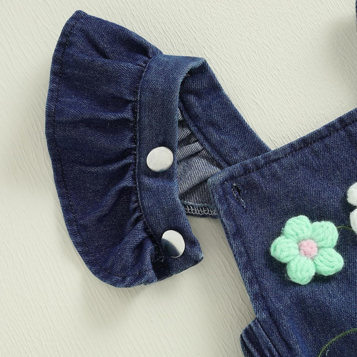 Newborn Baby Girl Romper Ruffle Fly Sleeve 3D Flower Embroidery Denim Jeans Bodysuit Heandband Summer Outfit Clothes