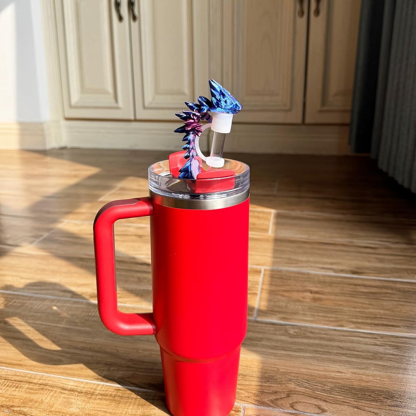 Dragon Straw Cover Cap Compatible with Stanley 30 & 40oz Straw Cup, Silicone Straw topper with 3D Printed Dragon, Cool Tumbler Accessories (Blue-Purple), Halloween Decorations