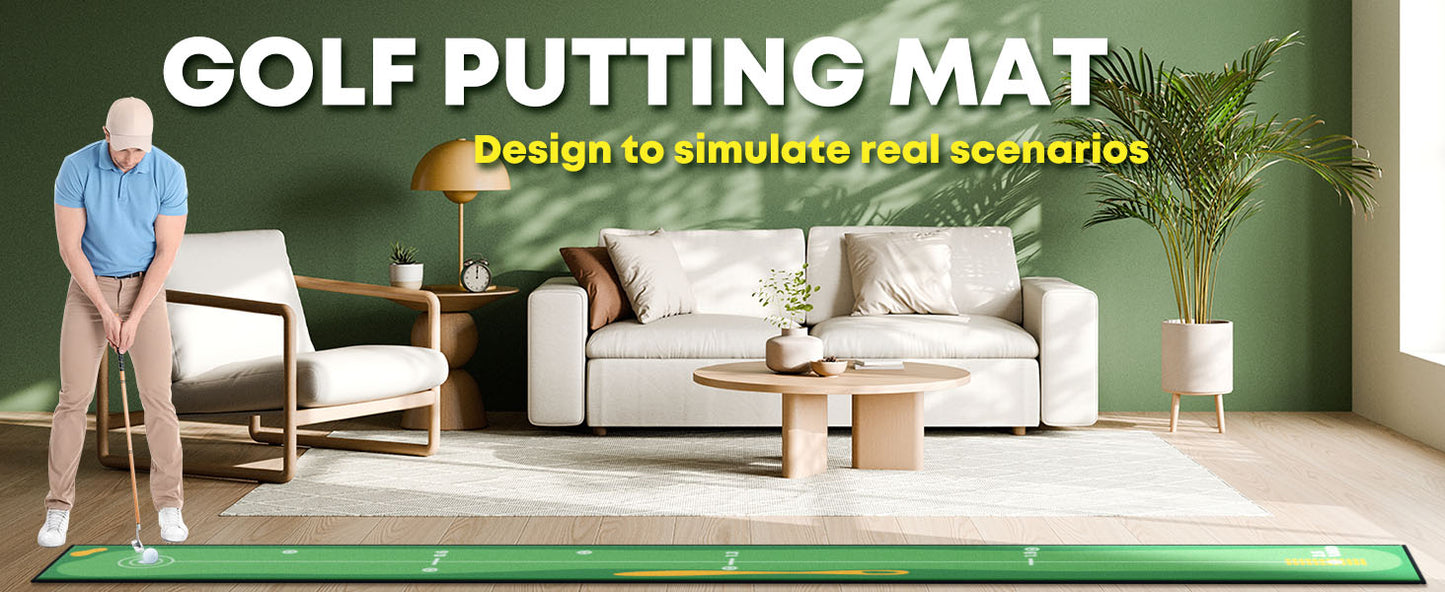 Golf Putting Mat Indoor & Outdoor Professional Practice Putting Green Mat with Distance Marker Anti Slip Backing Golf Accessories Portable Training Matt