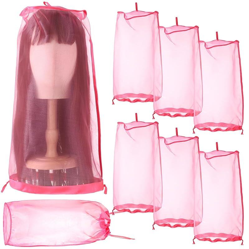 Loopeer 6 Pcs Wig Storage Bags Adjustable Wig Bag with Drawstring Portable Travel Organizer for keep from Dirt Dust(Beige)