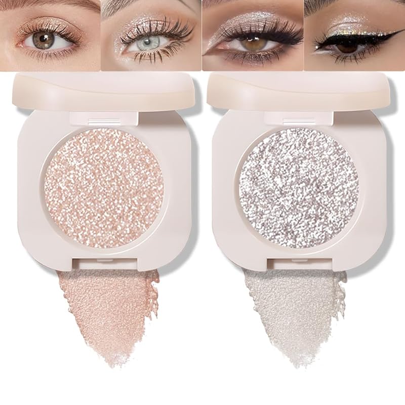 Monochrome Glitter Eyeshadow - Light Brown Shimmer Eye Shadow, Talc-Free, Paraben-Free, Cruelty-Free, Long-Lasting Single Eyeshadow Palette for Everyday & Special Occasions 11#