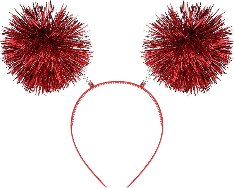 Foil Strips Pom Pom Headband Tinsel Fashion Headband Fluffy Ball Hair Loop Cosplay Hair Accessory for Women Girl Party