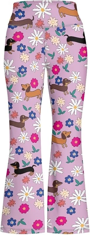 Girls' Athletic Leggings Bell Bottoms Kids Dance Running Yoga Pants High Waisted Workout Active Dance Tights