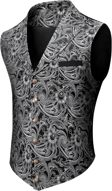 COOFANDY Mens Suit Vest Paisley Floral Victorian Vests Gothic Steampunk Formal Waistcoat Tuxedo Vests with Notched Lapels