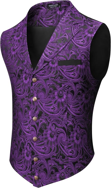 COOFANDY Mens Suit Vest Paisley Floral Victorian Vests Gothic Steampunk Formal Waistcoat Tuxedo Vests with Notched Lapels