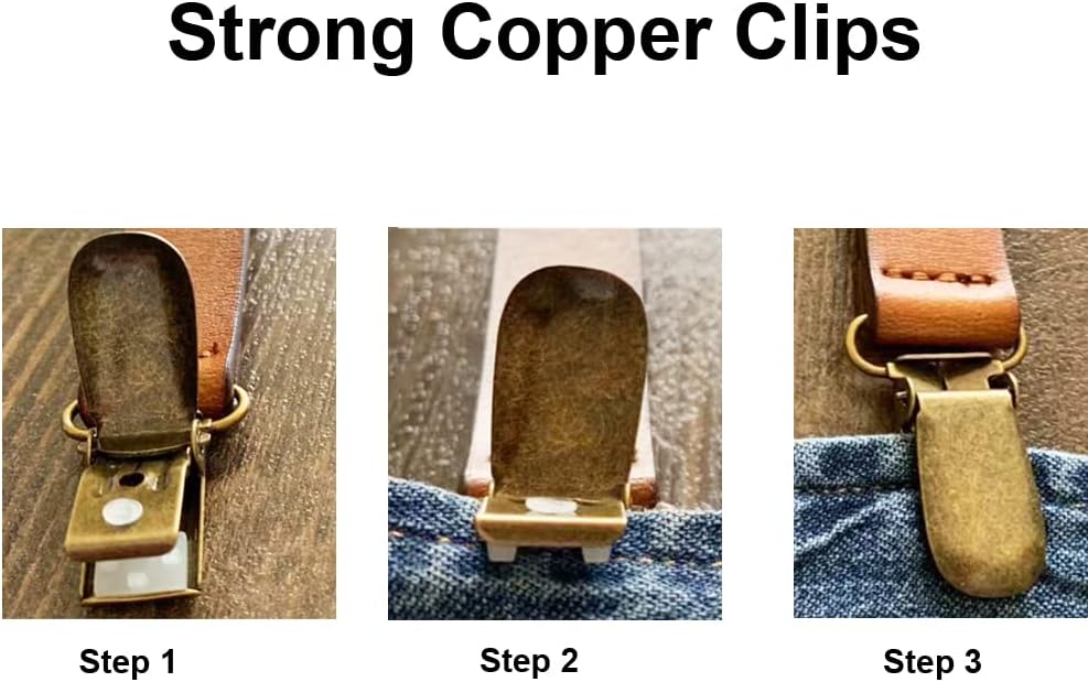 Leather Suspenders for Men Y Back Design Adjustable Suspender with 4 Metal Clips Groomsmen Gift Wedding Brown