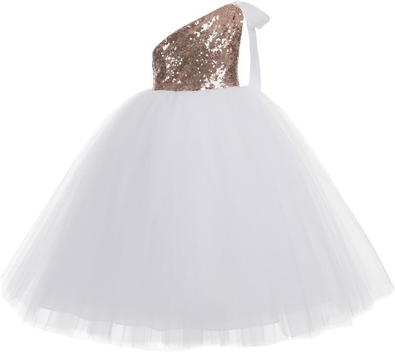 ekidsbridal One-Shoulder Sequin Tutu Flower Girl Dress Corset Dress Wedding Pageant Dresses Ball Gown Tutu Dresses