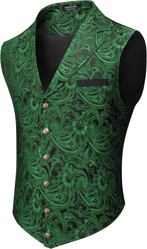 COOFANDY Mens Suit Vest Paisley Floral Victorian Vests Gothic Steampunk Formal Waistcoat Tuxedo Vests with Notched Lapels