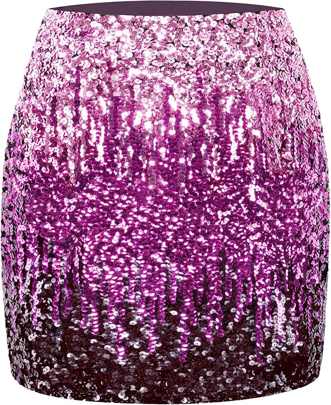 Maner Women's Sequin Skirt Sparkle Stretchy Bodycon Mini Skirts Night Out Party