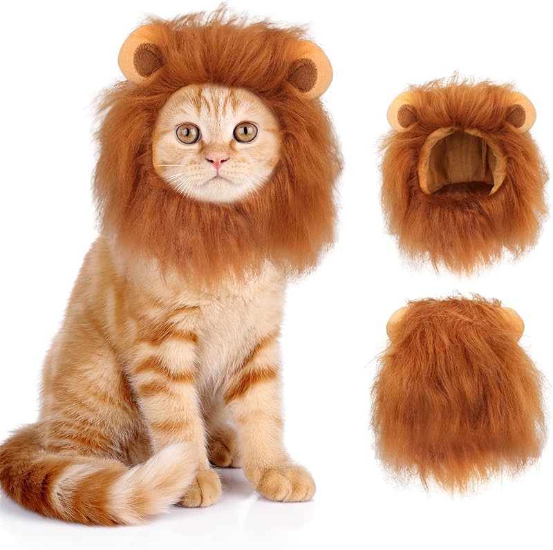 Cat Lion Mane Halloween Costume for Small Cats & Puppy– Pet Costume for Halloween, Cat Birthday, Cat Cosplay, Cat Outfits, Pet Clothes (Grey)