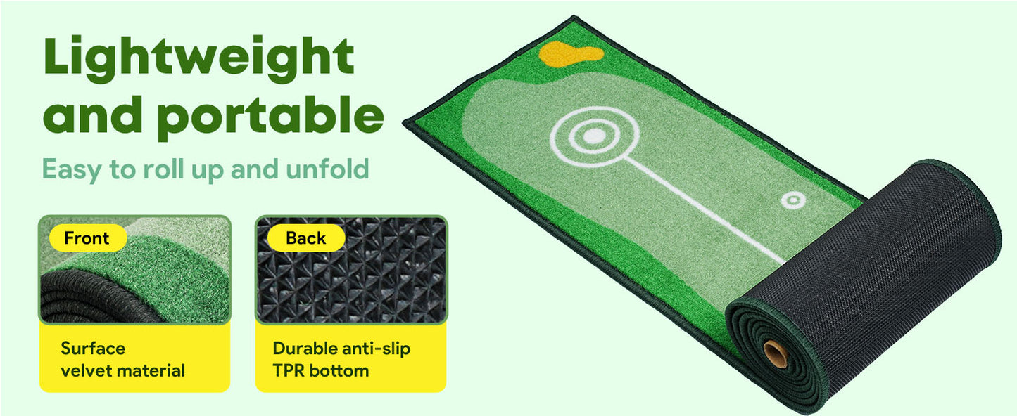 Golf Putting Mat Indoor & Outdoor Professional Practice Putting Green Mat with Distance Marker Anti Slip Backing Golf Accessories Portable Training Matt