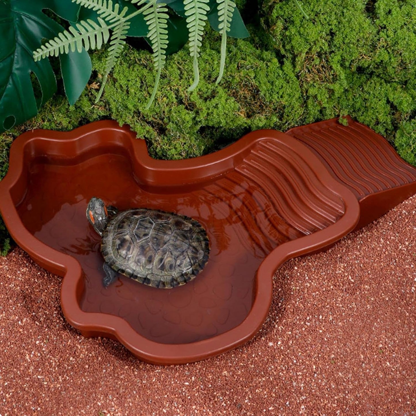 Piscine Tortue Terrestre Mangeoire, Plat d'eau Bassin pour Tortue de Piscine avec Rampe, Bol d'eau pour Reptiles avec Échelle, Bassin de Douche pour Terrasse (A)