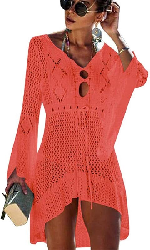 TMEOG Strandkleider Damen Kurze Kleid Badeanzug Bikini Spitze Crochet Cover Up