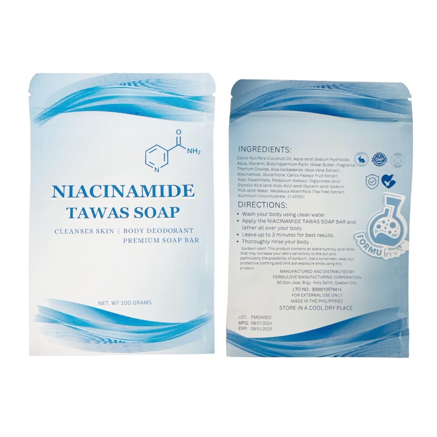2 Bars Niacinamide Tawas Soap 100g Each