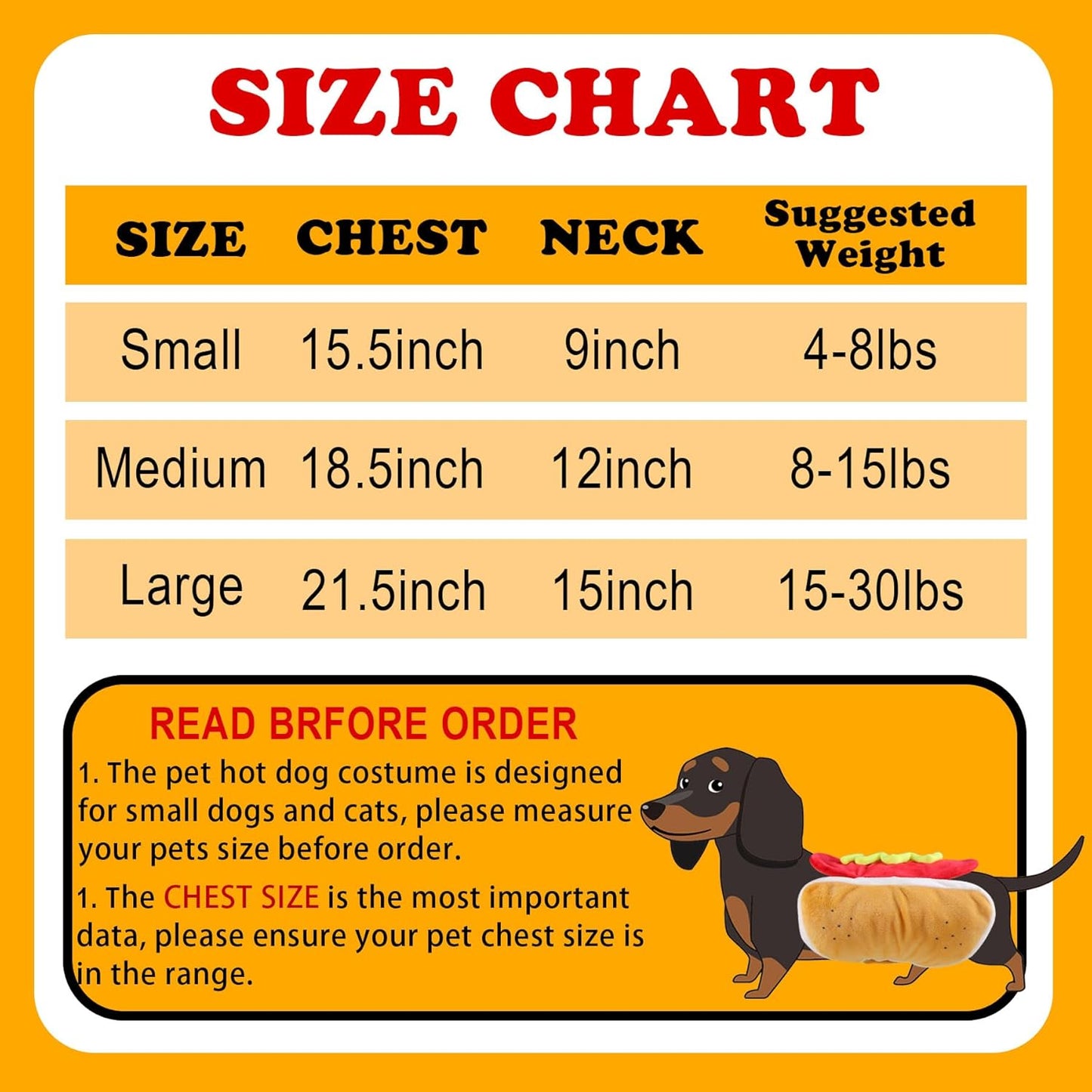 Dog Hot Dog Costume, Dog Halloween Costumes Funny Pet Hot Dog Costume for XS Small Medium Dogs Cats Pets (Small)