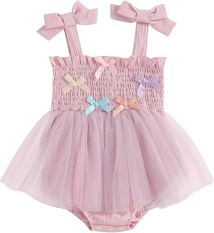 Murnouche Newborn Baby Girl Romper Dress Summer Clothes Boho Photoshoot Outfits with Headband