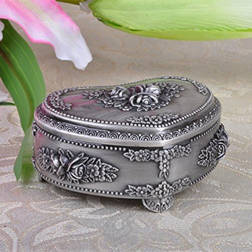 Classic Vintage Heart Shape Metal Jewelry Box Ring Trinket Storage Organizer Chest Christmas Gift, Medium