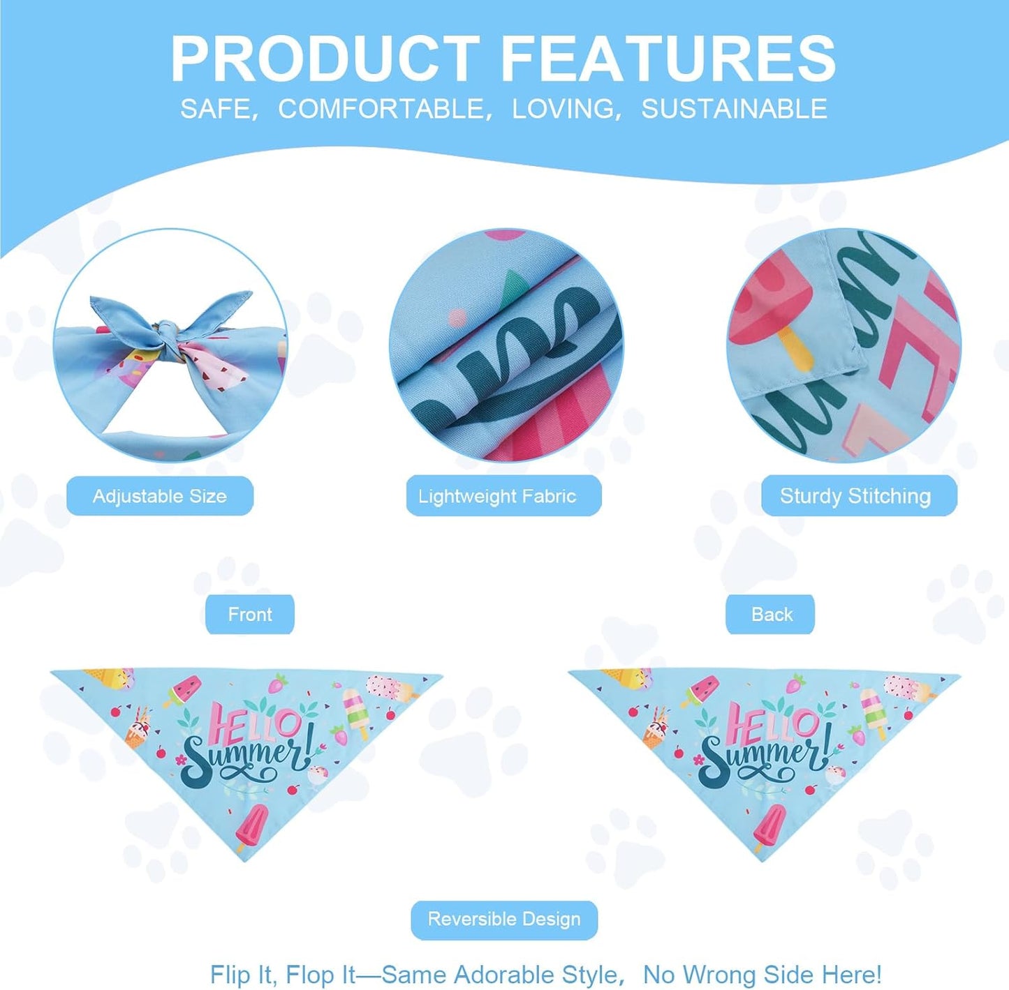 Summer Dog Bandana 1-Pack for X-Large Dogs – Cooling Bandanas with Popsicle Blue Design, Breathable & Quick-Dry Pet Accessories