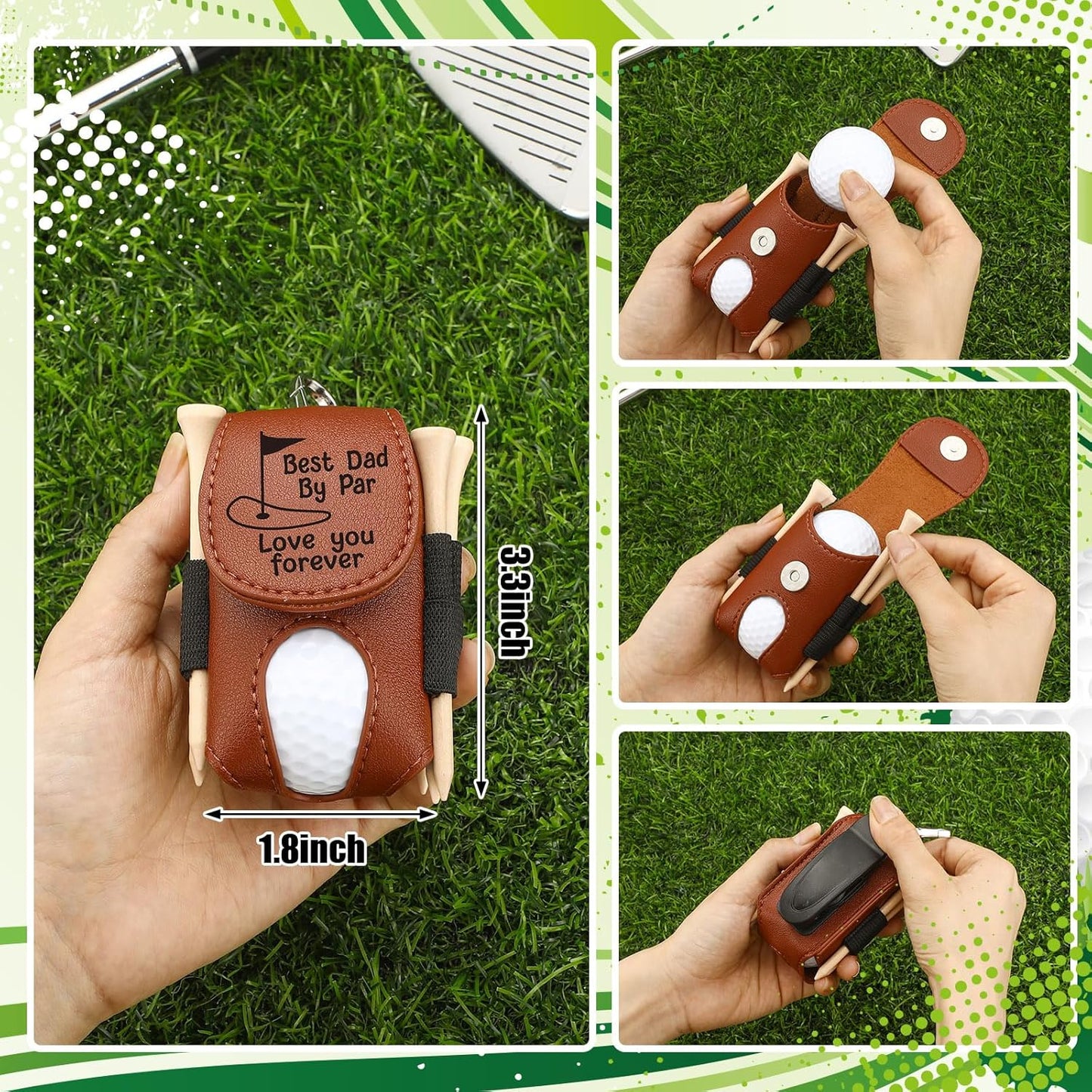 8 Pcs Fathers Day Golf Set Dad Golf Gifts, Golf Ball Pouch Bag Best Dad by Par and 5 Pcs Wood Tees 2 Pcs Golf Balls Christmas Birthday Gift for Men, Dad, Grandpa from Daughter Son Kids
