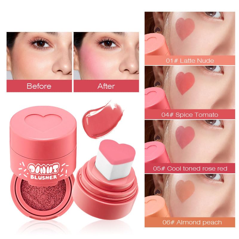 Liquid Blush with Heart Shaped Applicator, Natural Long Lasting, Light and Airy Makeup for Women (2), Pink