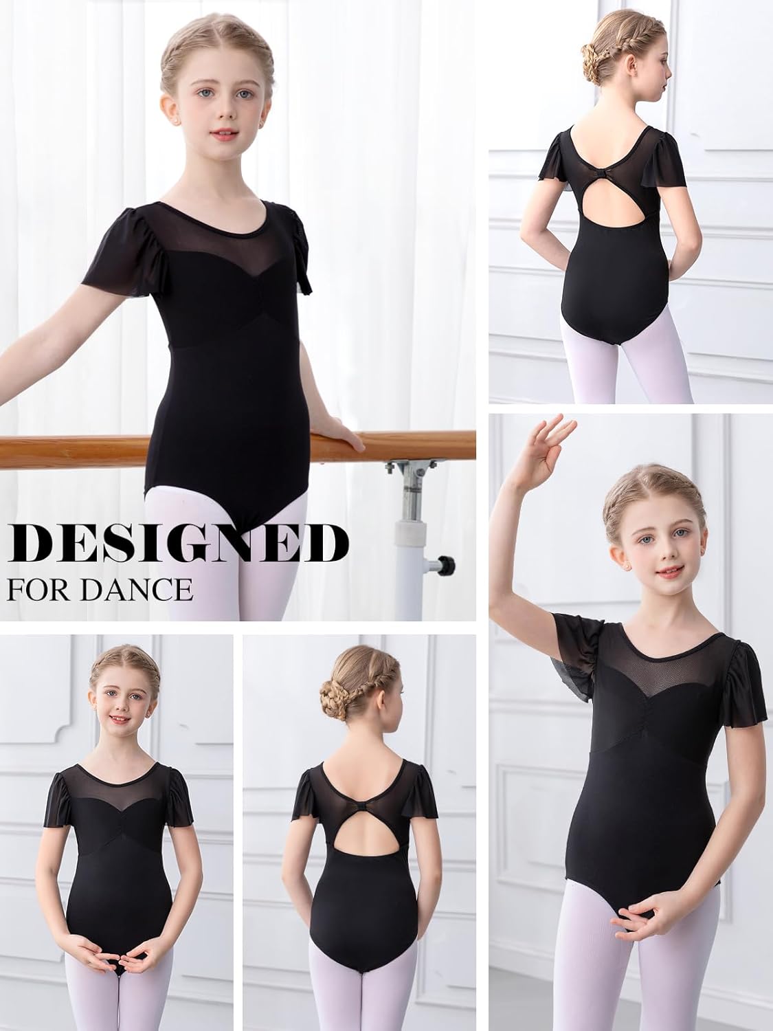 Bezioner Ballet Leotards for Girls,Dance Outfit Puff Sleeve Gymnastics Leotards for Kids 2-10 Years