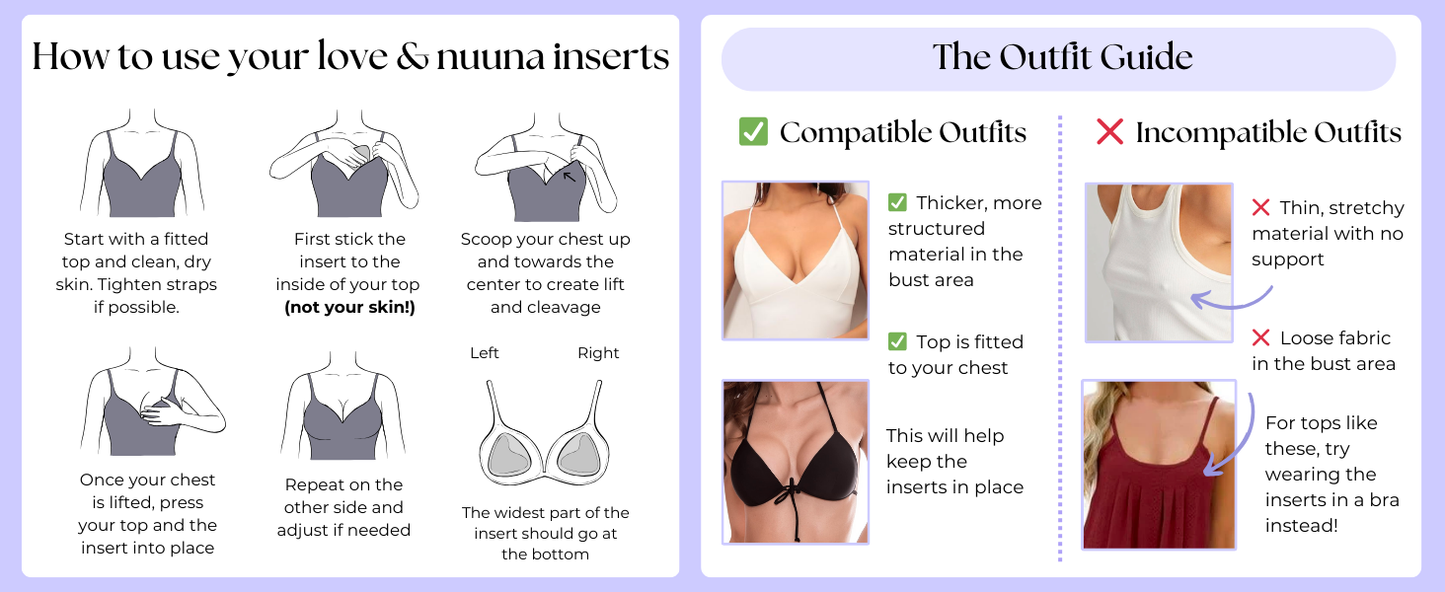 love & nuuna Double Sided Sticky Push Up Bra Inserts - Reusable Adhesive Bra with Padding - Sticky Bra for Dresses Bikinis