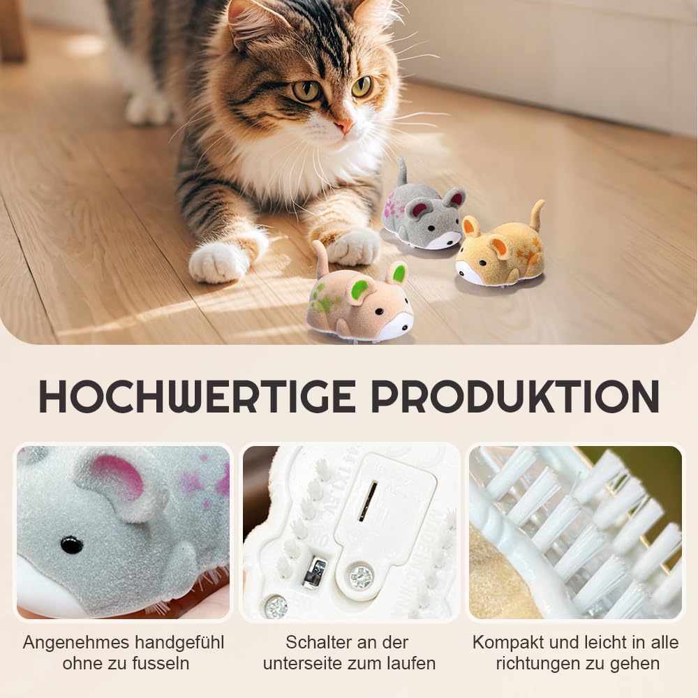 Katzenspielzeug Maus Elektrisch, 2025 Neu Interactive Electric Hamster Cat Toy, Selbst bewegen Hindernisse vermeiden Interaktives Katzenspielzeug Selbstbeschäftigung (Gelb + Kaki + Grau)