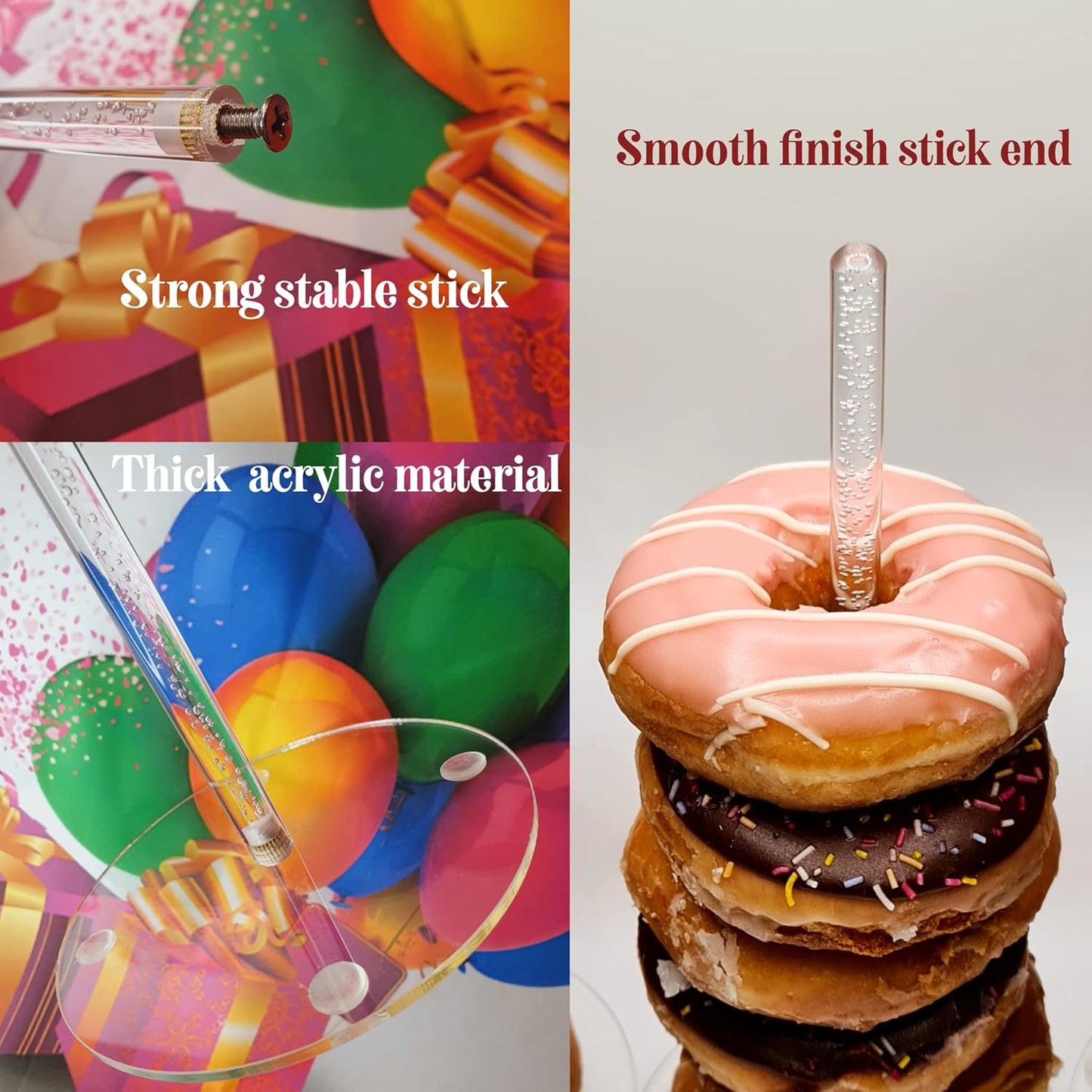 Clear Bubble Acrylic Donut Stands - 5PCS Bagel Holder Display, Reusable Doughnut Pretzel Tower for Dessert Table, Wedding Bar, Birthday Party with Built-in Copper Nut