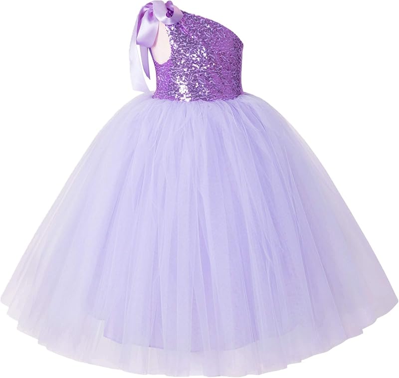 ekidsbridal One-Shoulder Sequin Tutu Flower Girl Dress Corset Dress Wedding Pageant Dresses Ball Gown Tutu Dresses