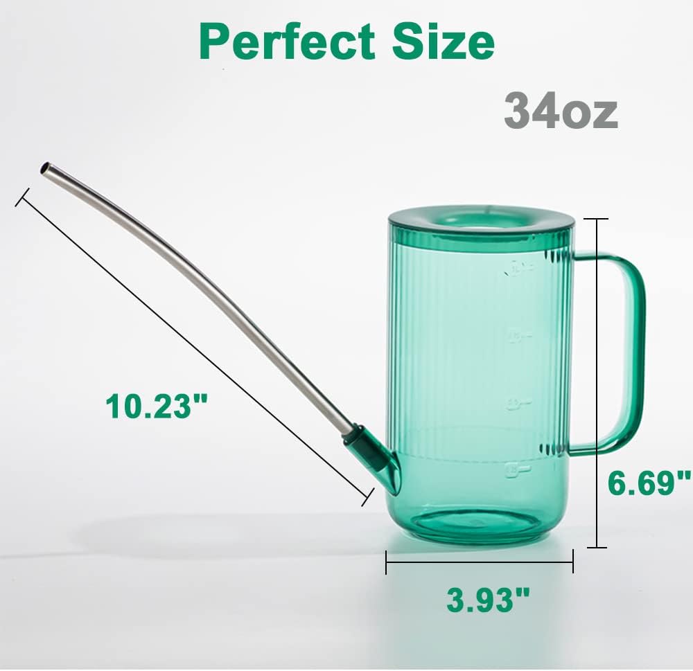 Long Spout Watering Can Indoor, Small Watering Cans for House Plants, Flowers, Succulents 33.8oz(Green)