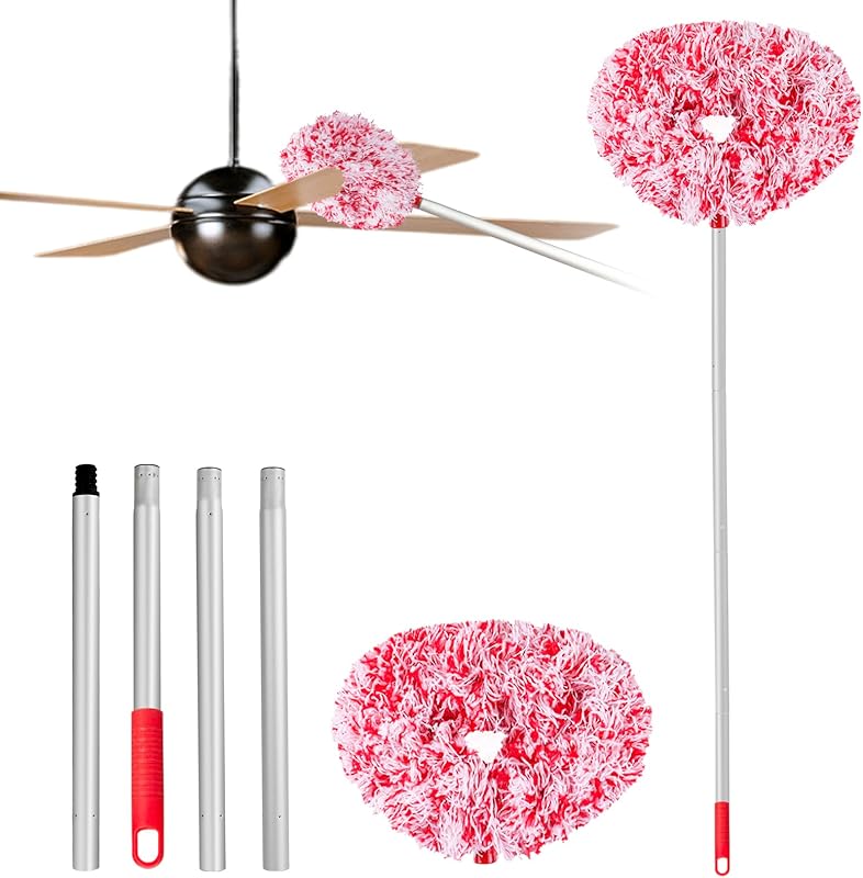 Ceiling Fan Cleaner Duster Reusable Microfiber Ceiling Fan Blade Cleaner Removable Duster with Extension Pole Adjusts 13 to 49.7 Inch for Cleaning Walls Bookshelves Furniture Door Window Top (Blue)