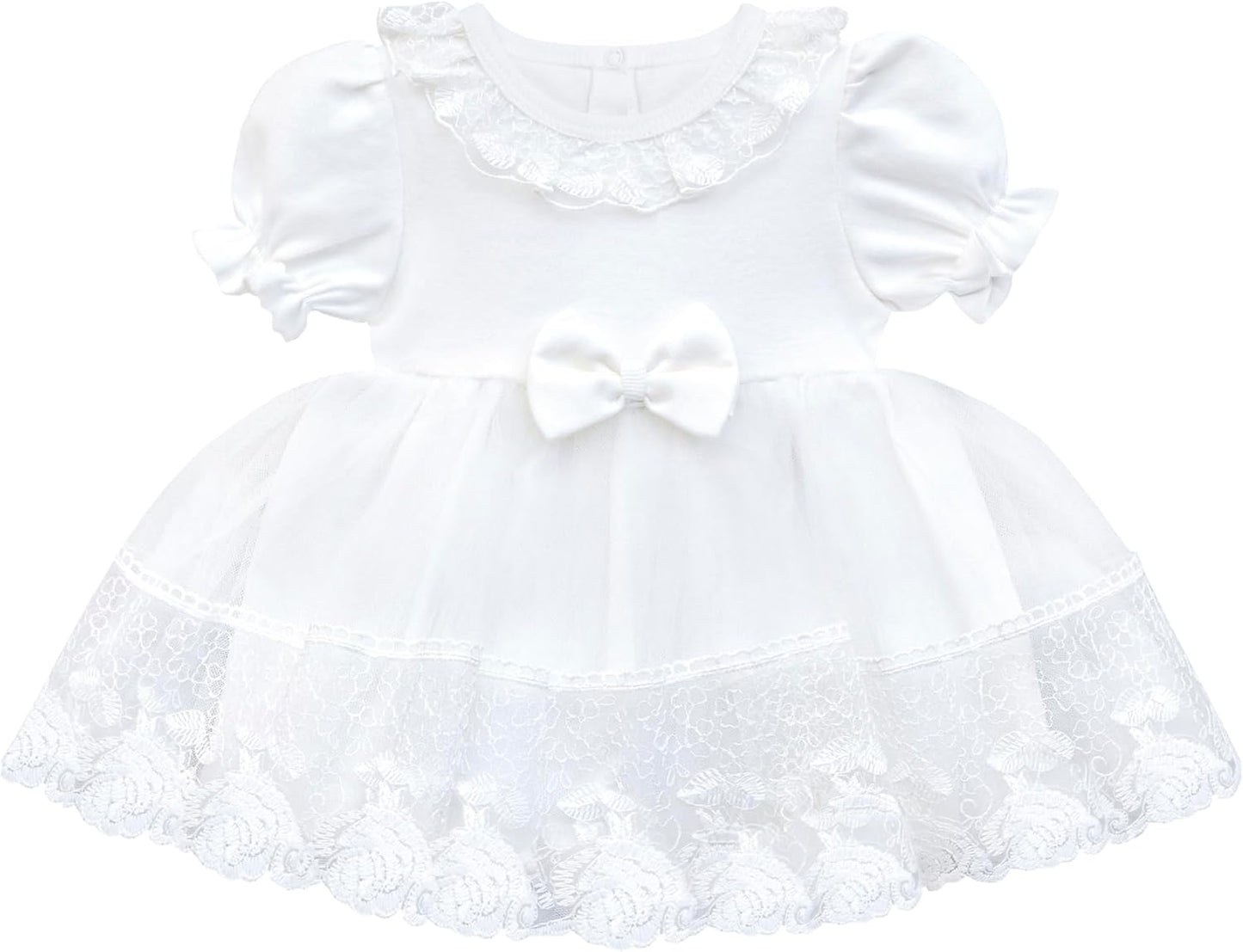 Lilax Baby Girls' Lace Floral Embroidered Dress, Christening Baptism Dress