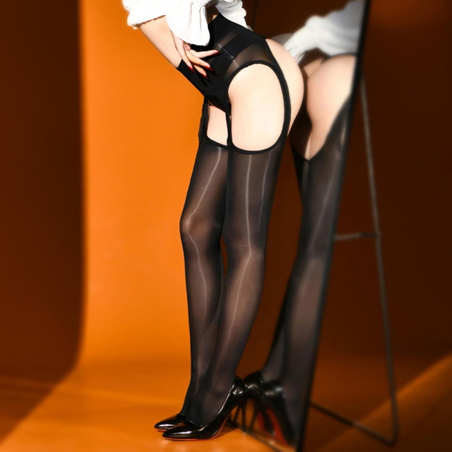 Shiny Suspender Pantyhose for Women Sheer Garter Tights Suspender Stockings