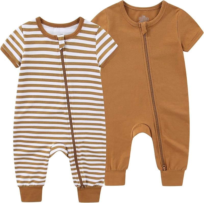 Baby Boy Girl 2 Pack Romper Infant Short Sleeve 2 Way Zipper One Piece Jumpsuits Newborn Clothes 0-24 Months