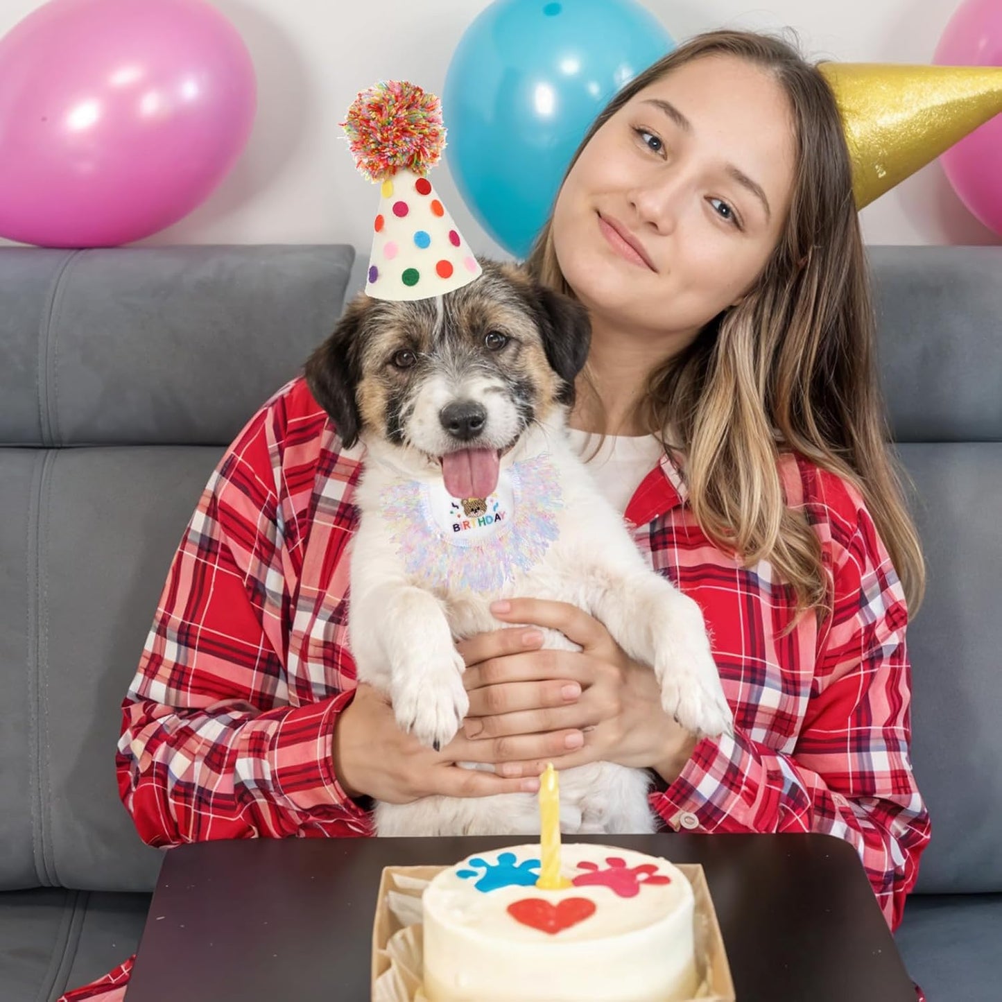 Cat Birthday Hat and Bandana Scarf, Cat Birthday Outfit Party Hat Dog Costumes Cute Lace Puppy Bib Scarf Party Decorations Set for Small Medium Cats & Doggy