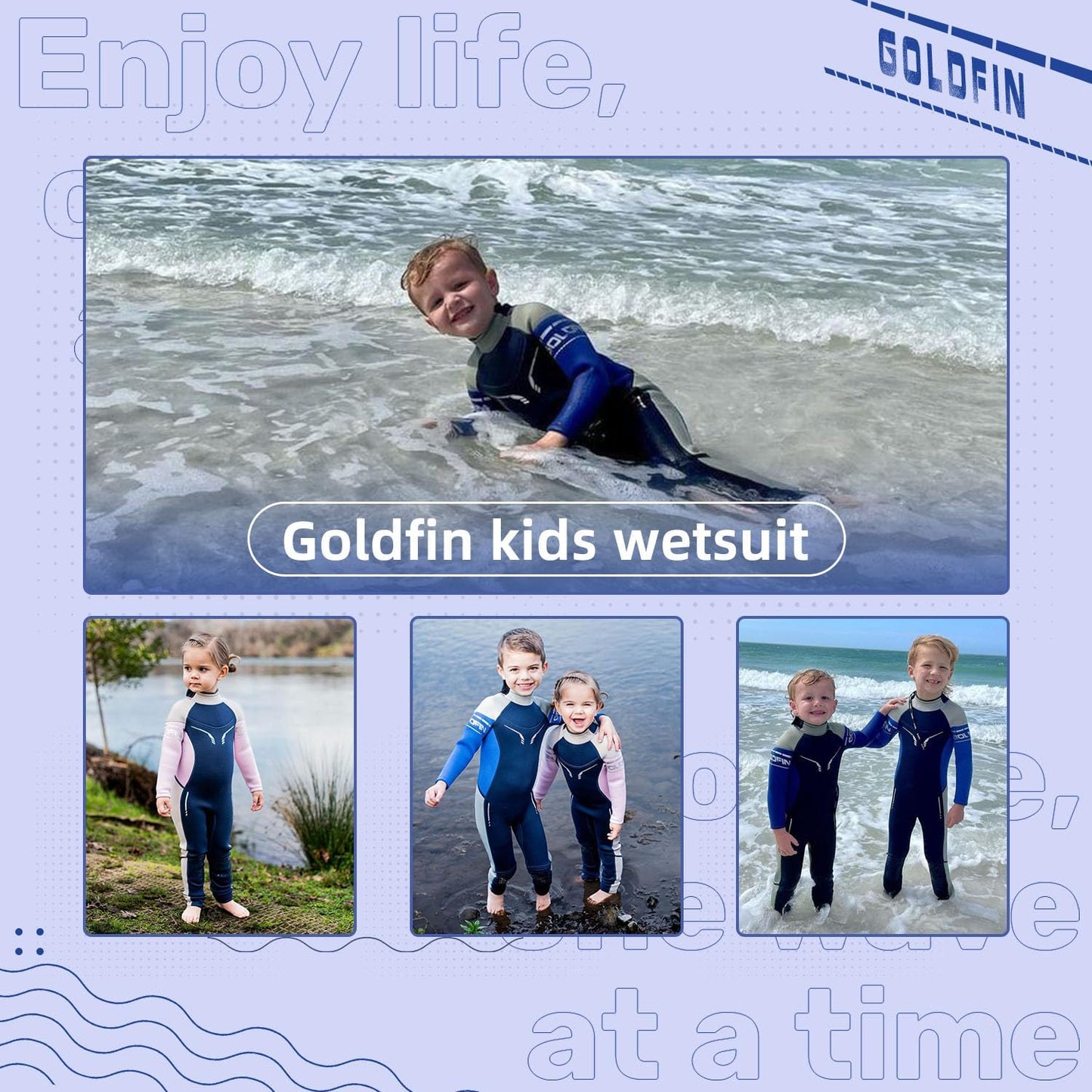 Goldfin Kids Wetsuit, Boys Girls 3mm Wet Suits Youth Toddler Neoprene Back Zip Keep Warm for Cold Water Swimming Diving Snorkeling Surfing Paddleboarding