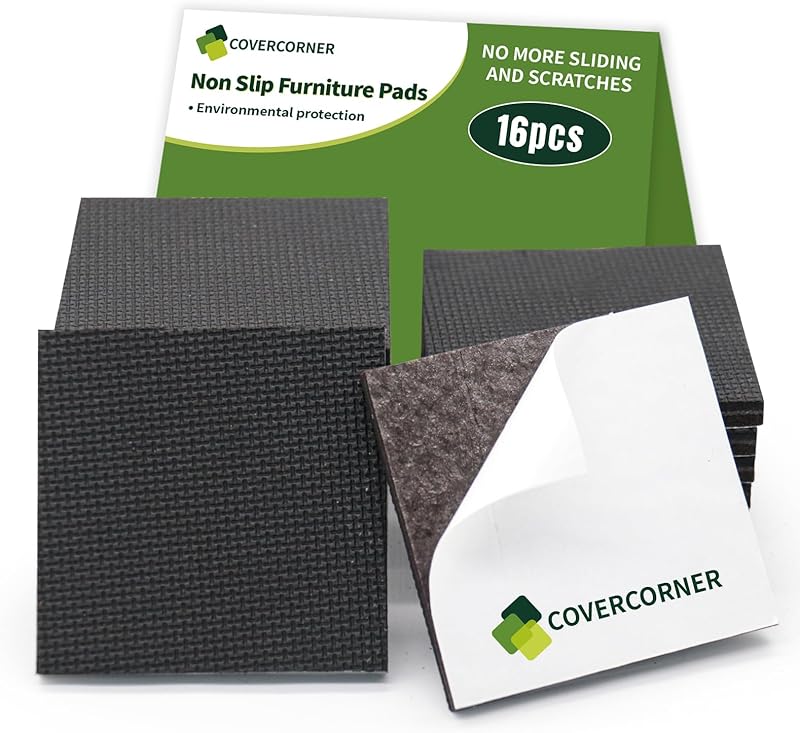 Non Slip Furniture Pads 16 PCS 2'' Square - Anti Slip Furniture Pads - Self Adhesive Rubber Feet Furniture Feet - Chair Leg Floor Protectors - Keep Furniture in Place