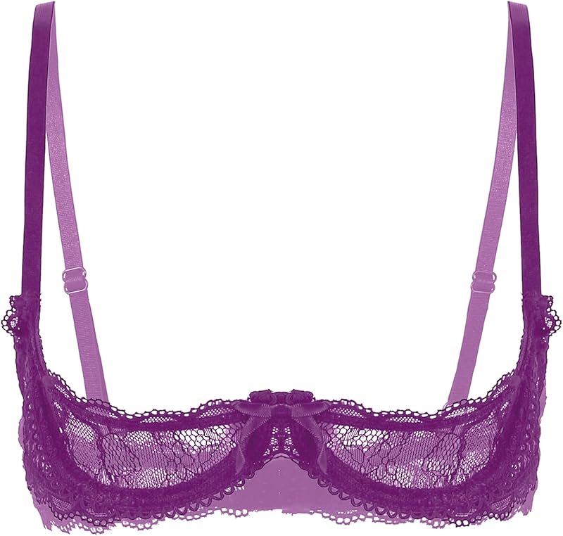 Freebily Womens Sheer Lace Exposed Nipples Support Shelf Bra Wire-Free Unlined Bralette