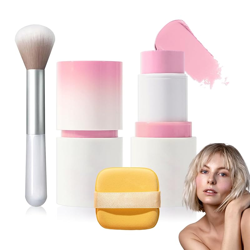 Cream Blush Stick with Brush,Waterproof Multi Cream Makeup Stick,Lightweight,Long-lasting,2 in 1 Multi Blush for Cheeks & Lip Tint & Eyeshadow Makeup(#01 Milk Tea Pink)