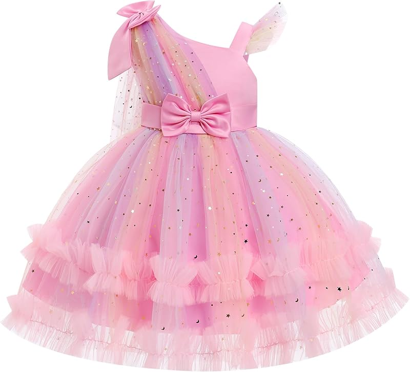 OBEEII Toddler Baby Girls Pageant Dress Sequins Heart Tulle Tutu Dress Flower Wedding Princess Birthday Party Prom Gown
