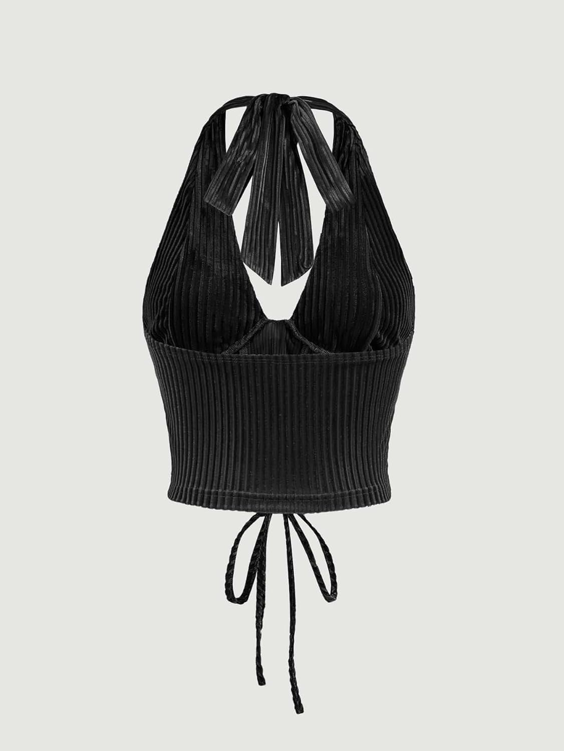 Verdusa Women's Going Out Halter Corset Tops Sleeveless Lace Up Open Back Crop Top
