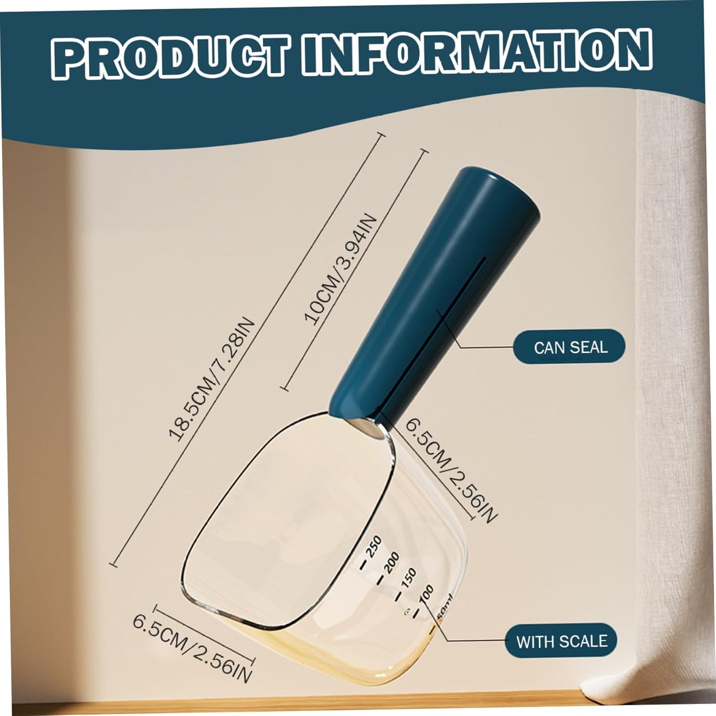 SWEETBIUTI Tasse à mesurer de nourriture pour chien avec échelle, pelle précise pour nourriture pour animaux de compagnie avec clips pour sac de nourriture pour chien, cuillère multifonction en ABS