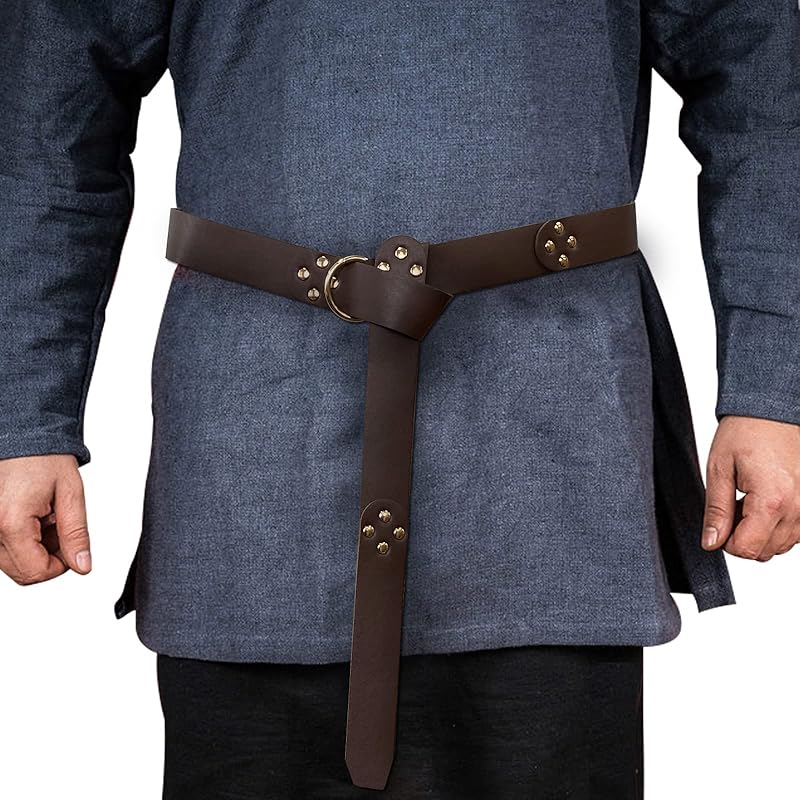 HiiFeuer Medieval PU Leather Ring Belt, Retro Renaissance Rivets Belt for LARP, Ren Faire & Parties